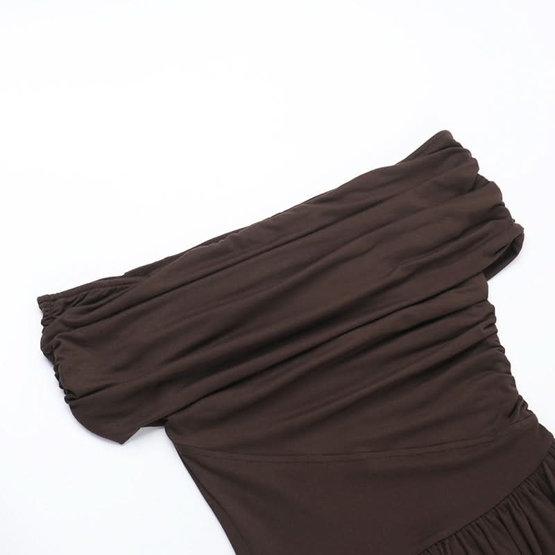 Effortless Fall Elegance: Ruched Off-Shoulder Maxi Dress - Rich Espresso