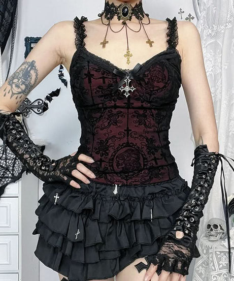 Haute Goth Velvet & Lace Corset Cami Top - Dark Romance Fall & Halloween Style