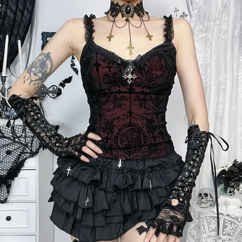 Haute Goth Velvet & Lace Corset Cami Top - Dark Romance Fall & Halloween Style