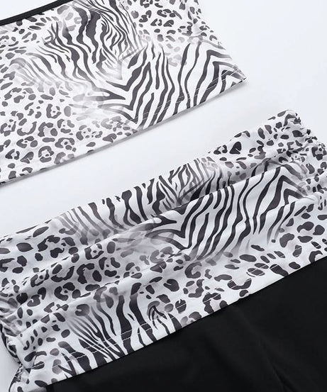 Chic Zebra Leopard Print Two-Piece Set for Women | Comfy Crop Tank Top & High-Waist Pants | Fall Athleisure Style