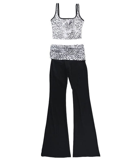 Chic Zebra Leopard Print Two-Piece Set for Women | Comfy Crop Tank Top & High-Waist Pants | Fall Athleisure Style