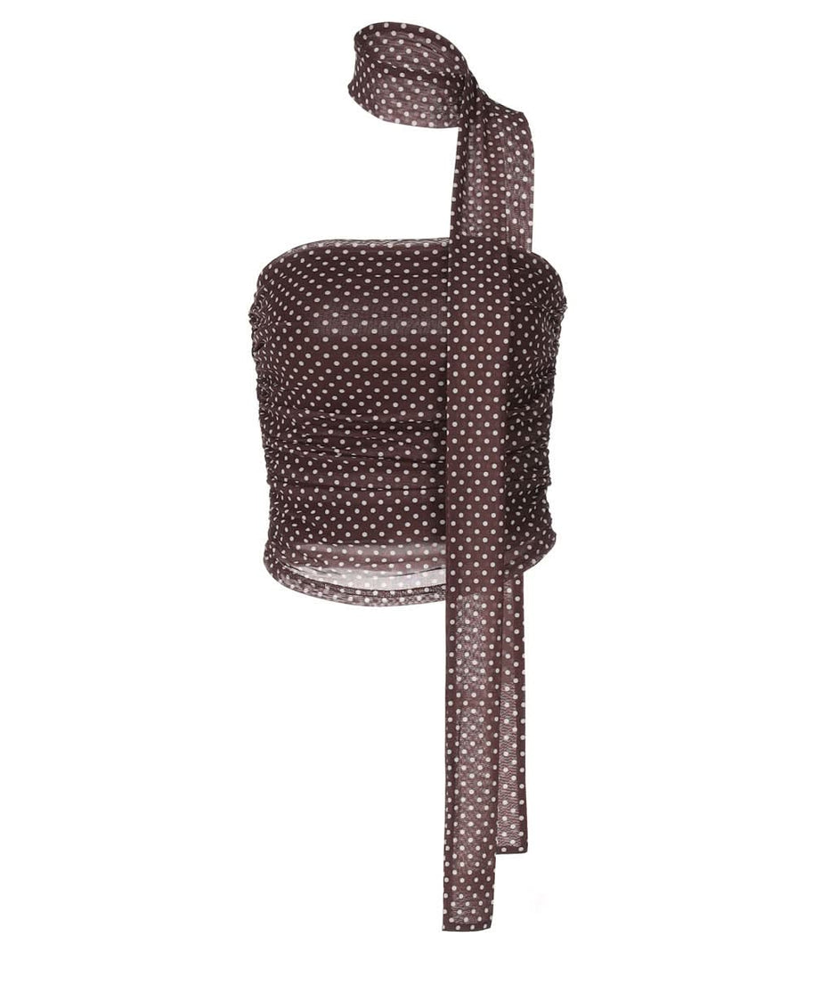 Chic Polka Dot Ruched Halter Tube Top with Multi-Way Tie – Your Go-To for Fall Nights & Y2K Style