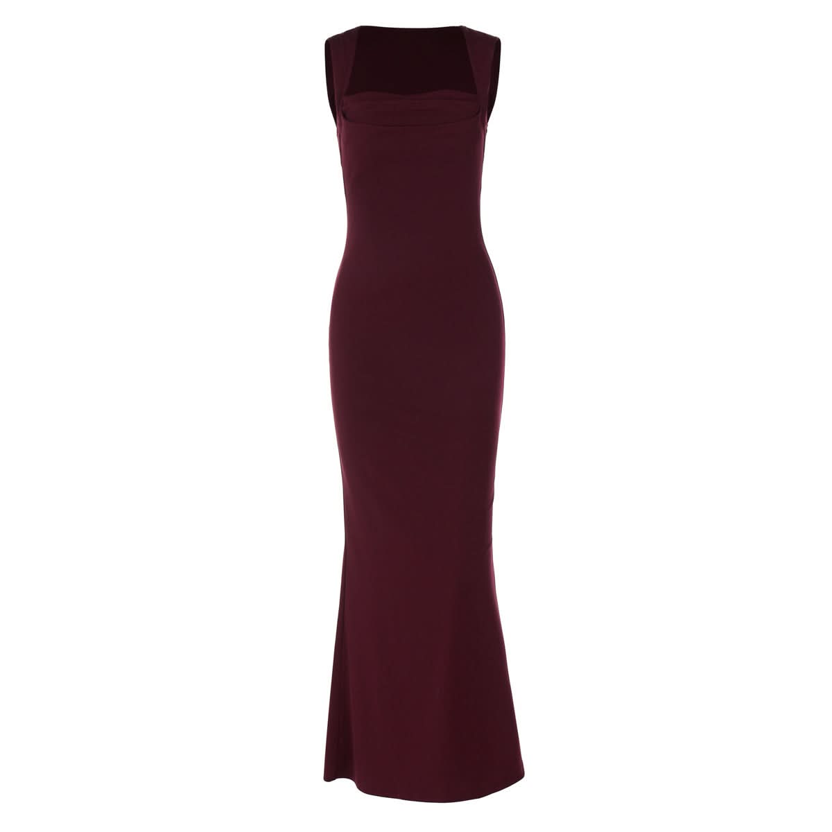 Elegant Wine Red Square Neck Maxi Dress - Flattering Gown for Fall & Holiday Soirees