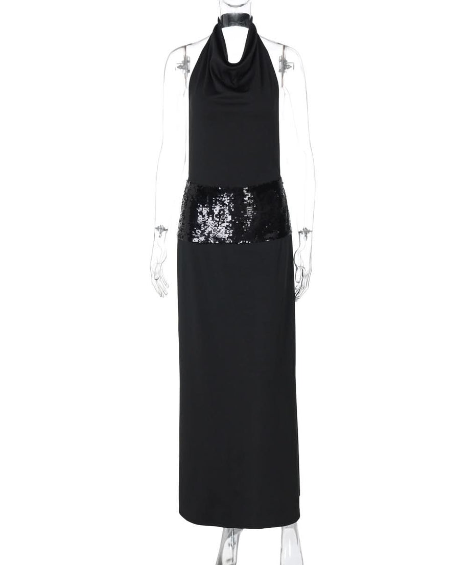 Glamorous Black Sequin Halter Maxi Gown - Your Ultimate Holiday Party & NYE Statement
