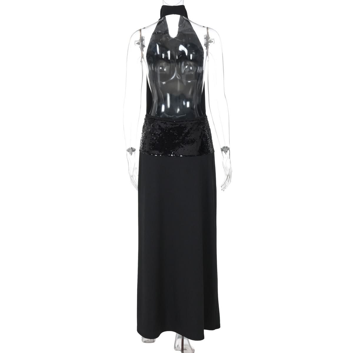 Glamorous Black Sequin Halter Maxi Gown - Your Ultimate Holiday Party & NYE Statement