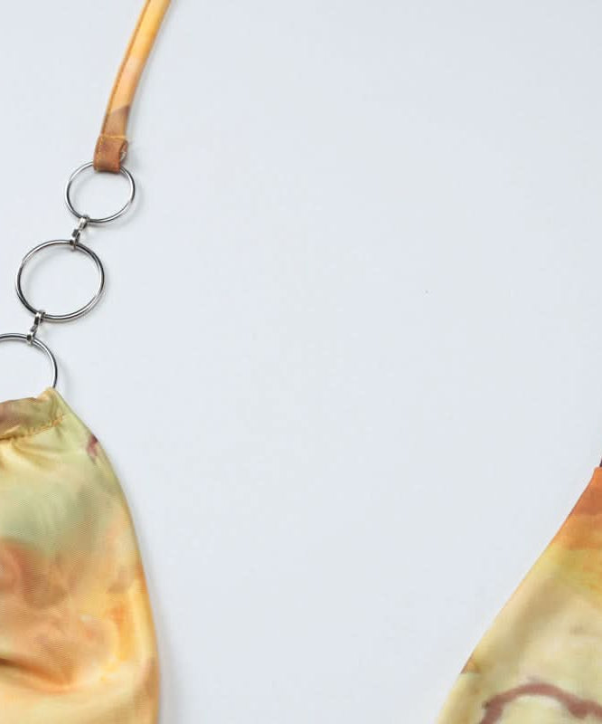 Sunset Serenade Halter Cutout Mini Dress - O-Ring Detail & Flowing Print for Fall Getaways