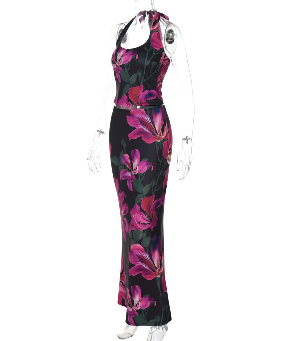 The Enchanting Orchid Halter Maxi Set - Glamorous Fall & Holiday Event Wear