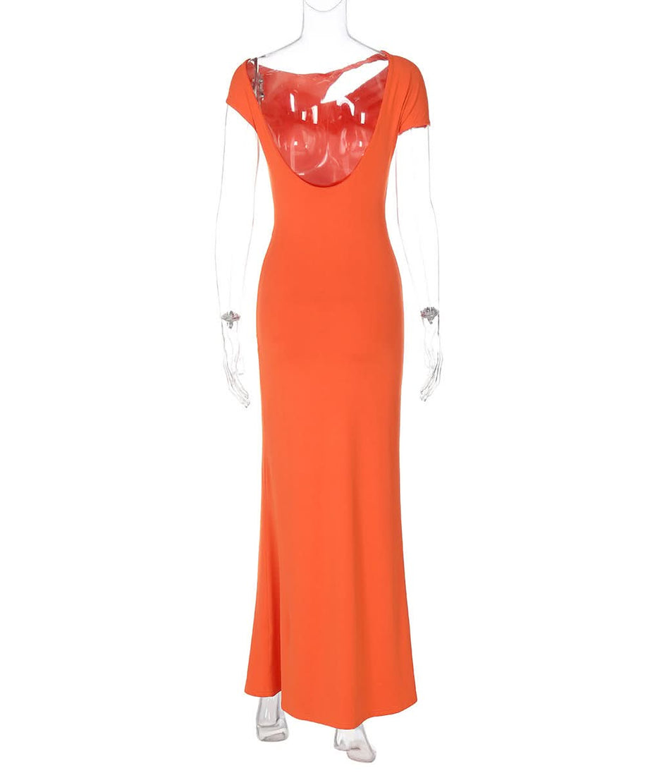 Ivory Asymmetrical Cutout Backless Maxi Gown – Elegant Ruched Waist & Brooch for Holiday & Winter Galas