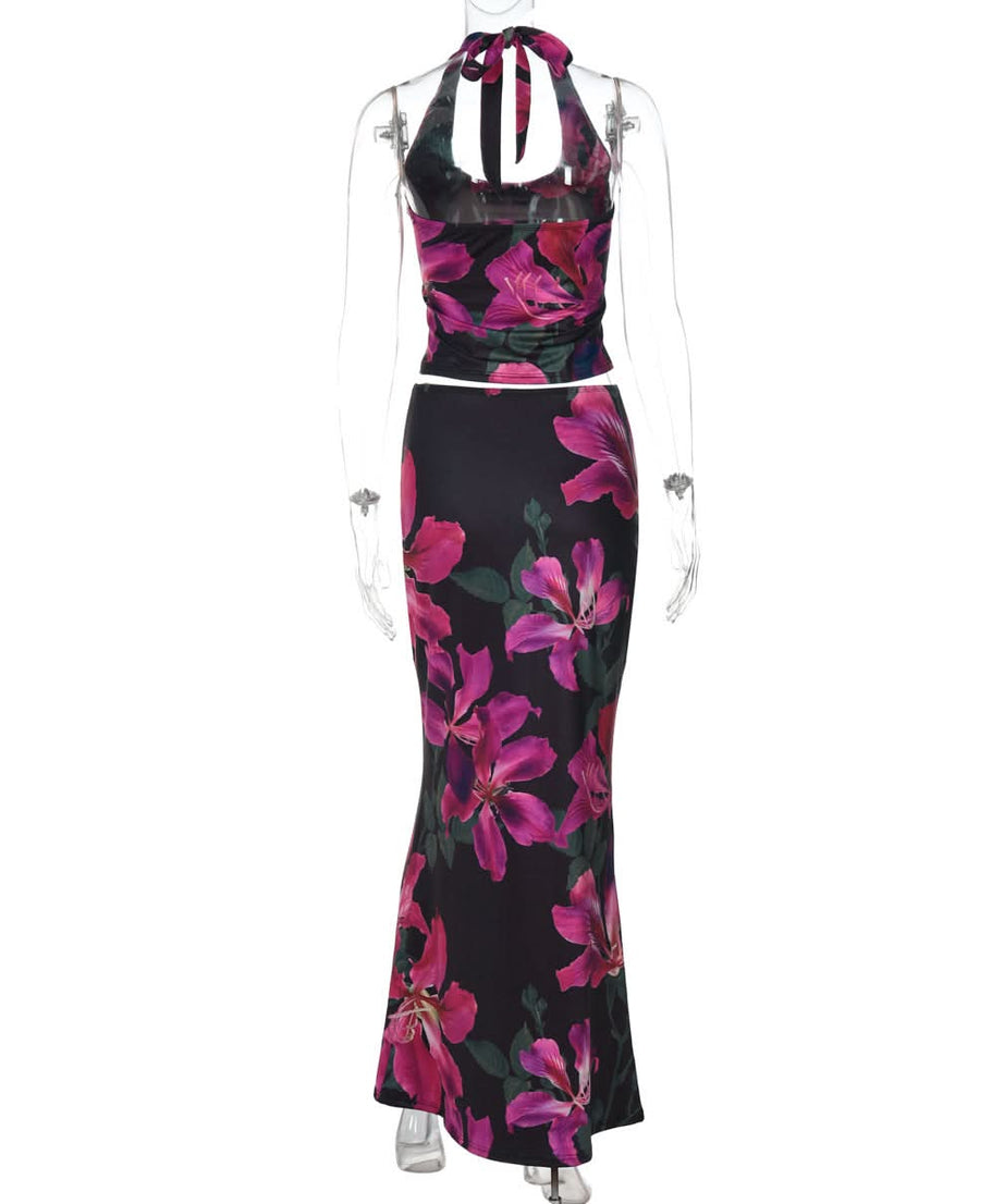 The Enchanting Orchid Halter Maxi Set - Glamorous Fall & Holiday Event Wear