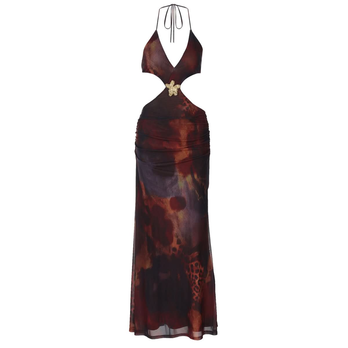 Twilight Bloom Halter Cut-Out Maxi Dress - Fall Gala & Party Ready