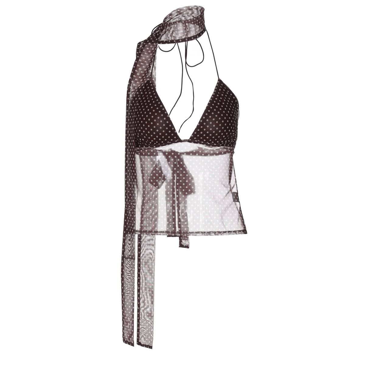Polka Dot Sheer Halter Top with Chic Scarf Tie - Fall's Hottest Going Out Style
