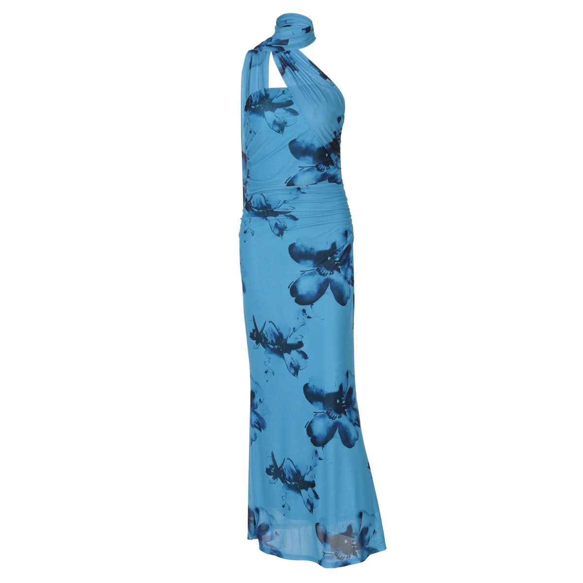 Vibrant Blue Floral Halter Maxi Dress – Your Chic Escape for Fall & Winter Celebrations
