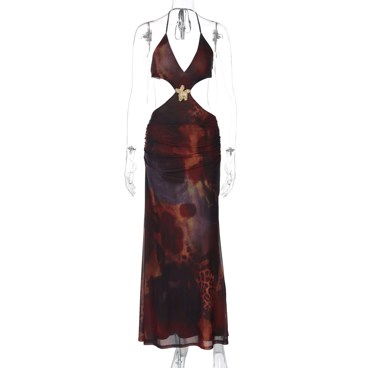 Twilight Bloom Halter Cut-Out Maxi Dress - Fall Gala & Party Ready