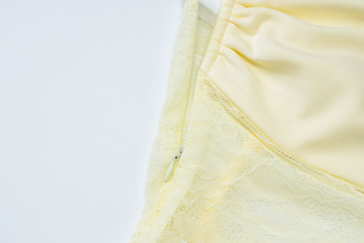 Effortless Elegance: Pale Yellow Sheer Lace Cutout Maxi Gown - Fall & Holiday Soiree Ready