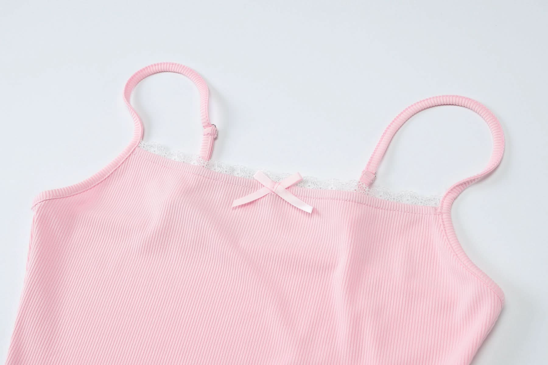 Dreamy Pink Ribbed Cami & Capri Loungewear Set | Cozy Fall Comfort with Lace & Bows