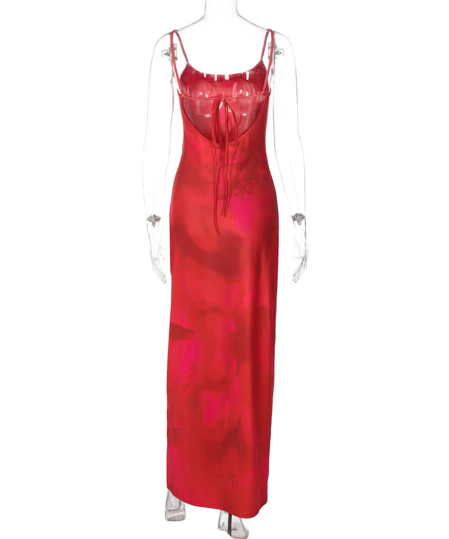 Vibrant Scarlet Bloom Slip Maxi Dress - Effortlessly Chic for Fall & Festive Occasions