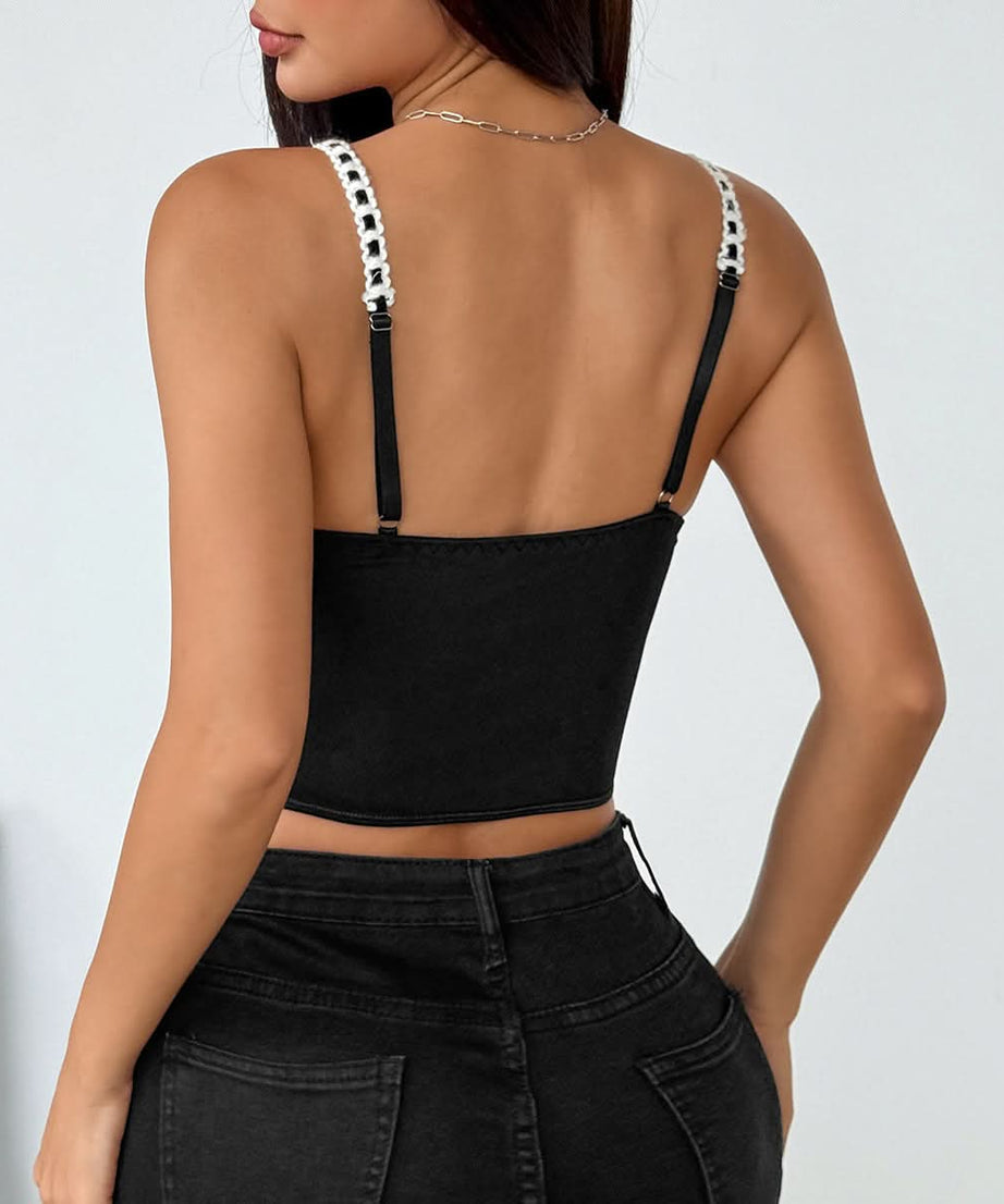 Chic Black & White Lace Trim Corset Cami Top - Your Fall Night Out & Party Essential