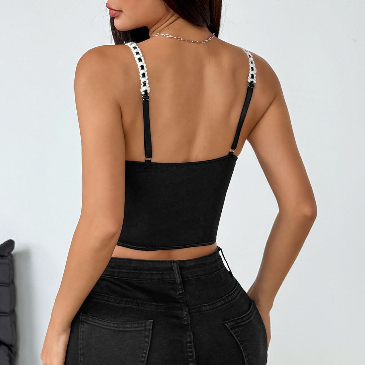 Chic Black & White Lace Trim Corset Cami Top - Your Fall Night Out & Party Essential