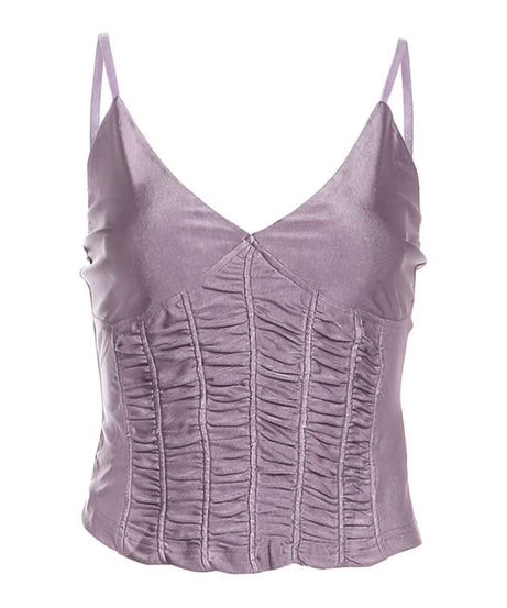 Luxe Lavender Ruched Cami Top - Velvet-Soft V-Neck for Fall & Holiday Glam