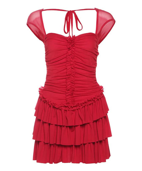 Scarlet Siren Ruched Ruffle Mini Dress - Backless & Tiered for Fall Parties & Holiday Sparkle