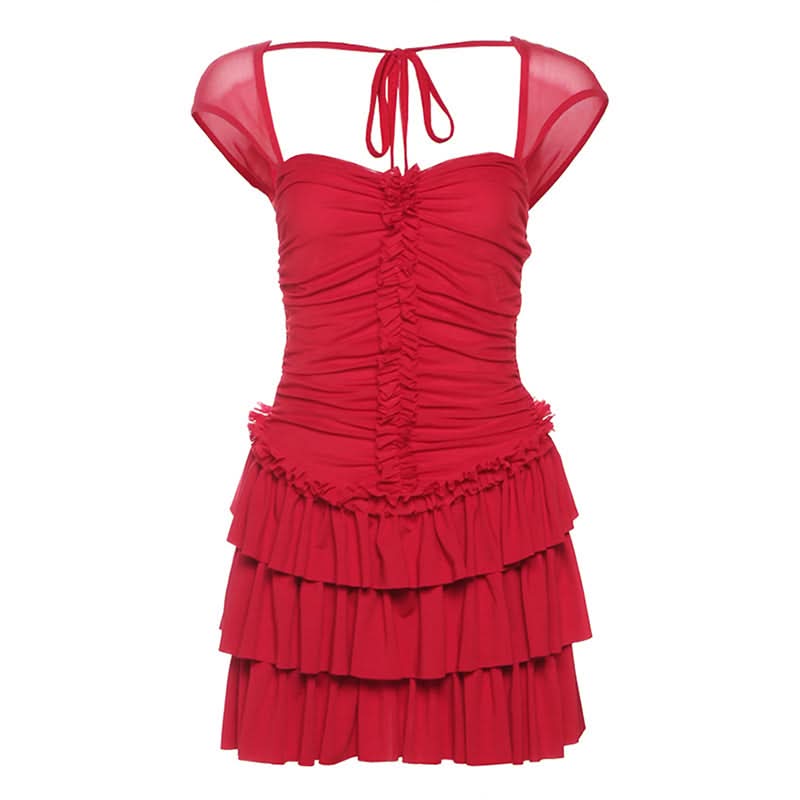 Scarlet Siren Ruched Ruffle Mini Dress - Backless & Tiered for Fall Parties & Holiday Sparkle