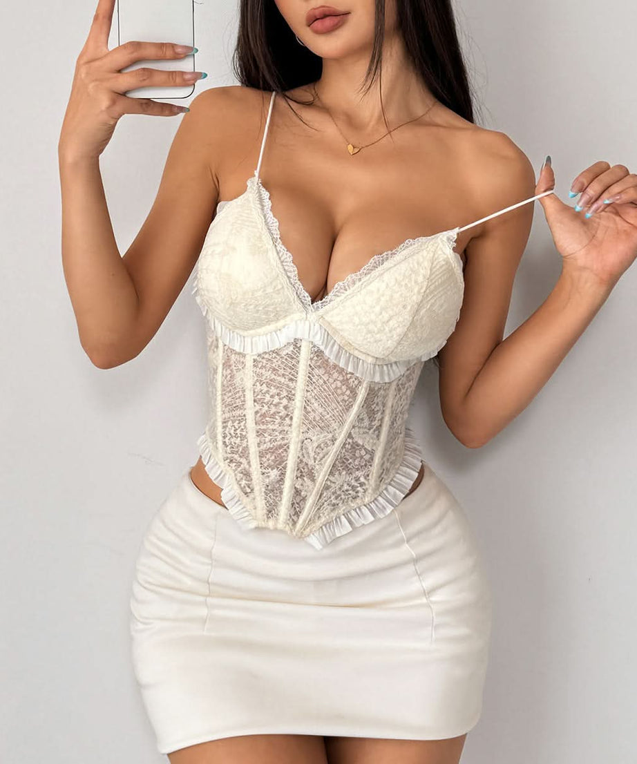 Romantic Ruffled Lace Corset Cami Top - Fall's Must-Have for Date Night & Holiday Parties