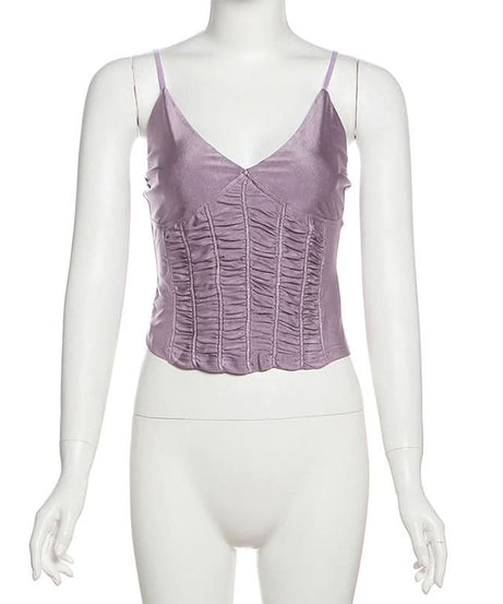 Luxe Lavender Ruched Cami Top - Velvet-Soft V-Neck for Fall & Holiday Glam