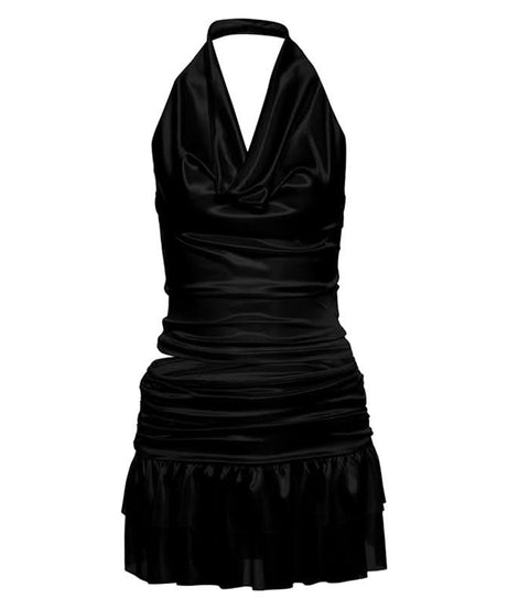 Glamorous Champagne Satin Halter Cowl Neck Ruched Mini Dress - Perfect for Holiday Parties & Nights Out