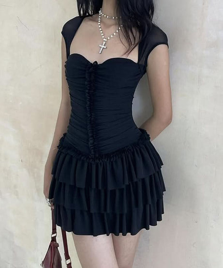 Scarlet Siren Ruched Ruffle Mini Dress - Backless & Tiered for Fall Parties & Holiday Sparkle