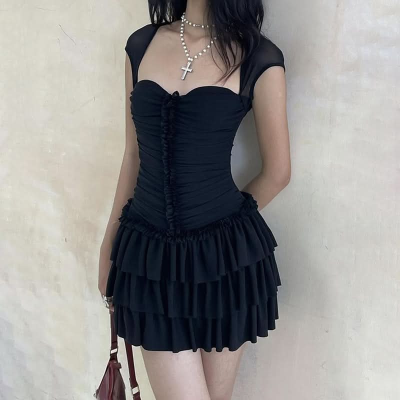 Scarlet Siren Ruched Ruffle Mini Dress - Backless & Tiered for Fall Parties & Holiday Sparkle