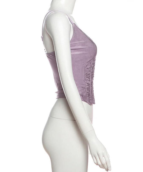 Luxe Lavender Ruched Cami Top - Velvet-Soft V-Neck for Fall & Holiday Glam