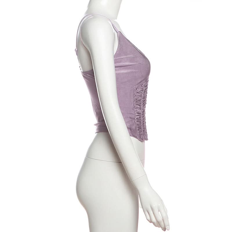 Luxe Lavender Ruched Cami Top - Velvet-Soft V-Neck for Fall & Holiday Glam