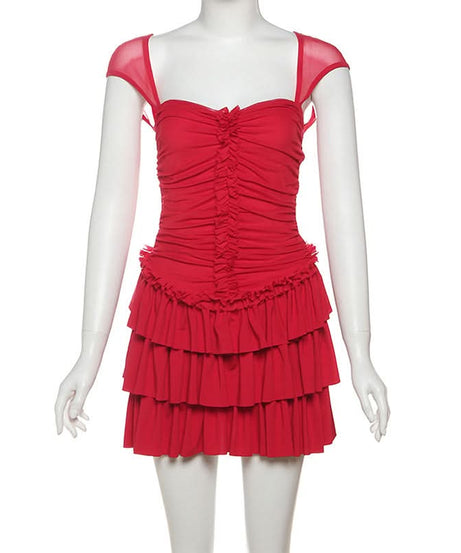 Scarlet Siren Ruched Ruffle Mini Dress - Backless & Tiered for Fall Parties & Holiday Sparkle