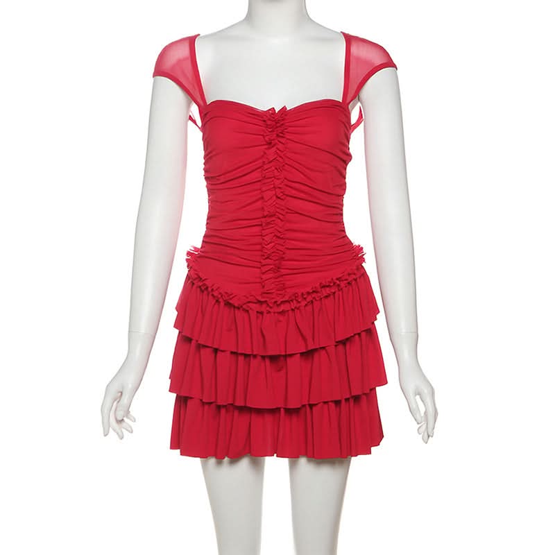 Scarlet Siren Ruched Ruffle Mini Dress - Backless & Tiered for Fall Parties & Holiday Sparkle
