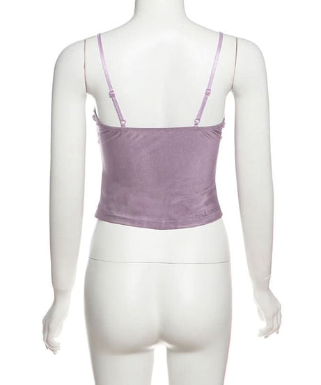 Luxe Lavender Ruched Cami Top - Velvet-Soft V-Neck for Fall & Holiday Glam