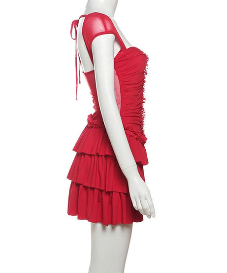 Scarlet Siren Ruched Ruffle Mini Dress - Backless & Tiered for Fall Parties & Holiday Sparkle