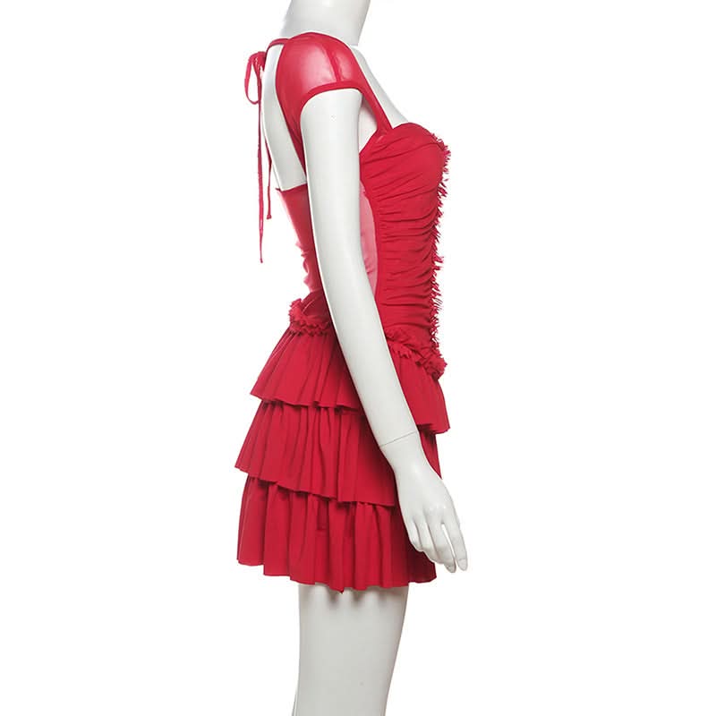 Scarlet Siren Ruched Ruffle Mini Dress - Backless & Tiered for Fall Parties & Holiday Sparkle