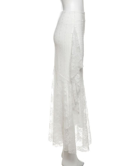 Fall Elegance: White Lace Mermaid Maxi Skirt with Cascading Ruffle - Perfect for Holiday Chic