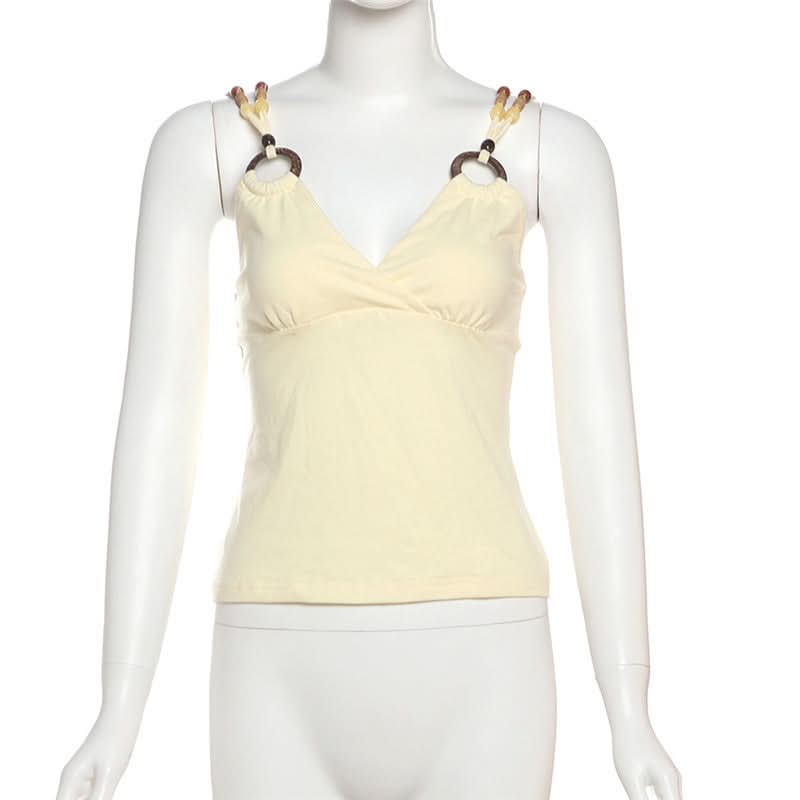 Chic Beaded O-Ring V-Neck Cami Top - Effortless Fall Layering Essential