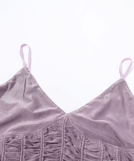 Luxe Lavender Ruched Cami Top - Velvet-Soft V-Neck for Fall & Holiday Glam