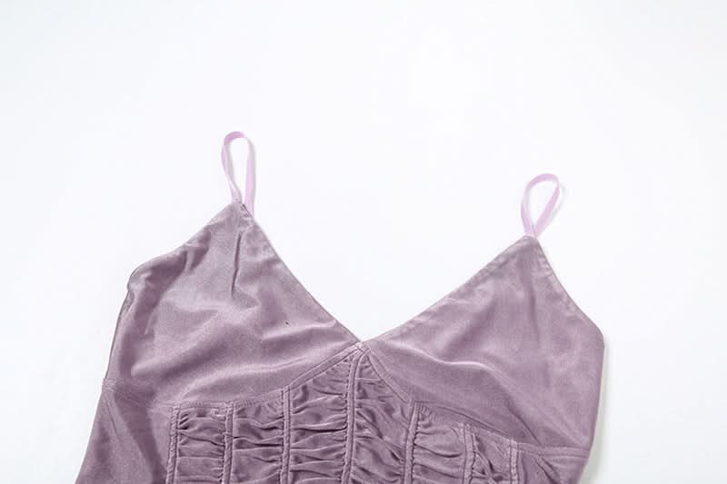 Luxe Lavender Ruched Cami Top - Velvet-Soft V-Neck for Fall & Holiday Glam