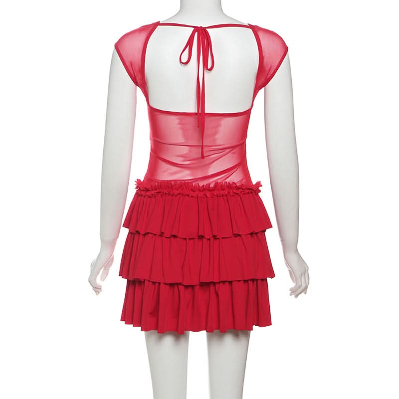 Scarlet Siren Ruched Ruffle Mini Dress - Backless & Tiered for Fall Parties & Holiday Sparkle