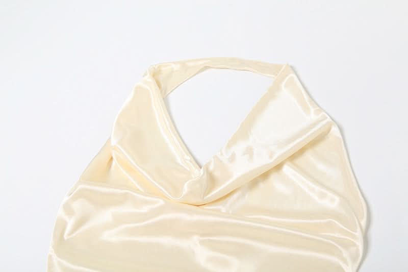 Glamorous Champagne Satin Halter Cowl Neck Ruched Mini Dress - Perfect for Holiday Parties & Nights Out