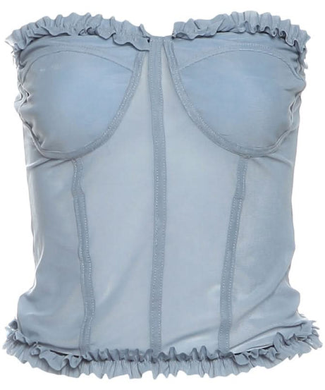 Chic Black Mesh Sweetheart Corset Top - Edgy Strapless Ruffle Bandeau for Fall Nights & Halloween Parties