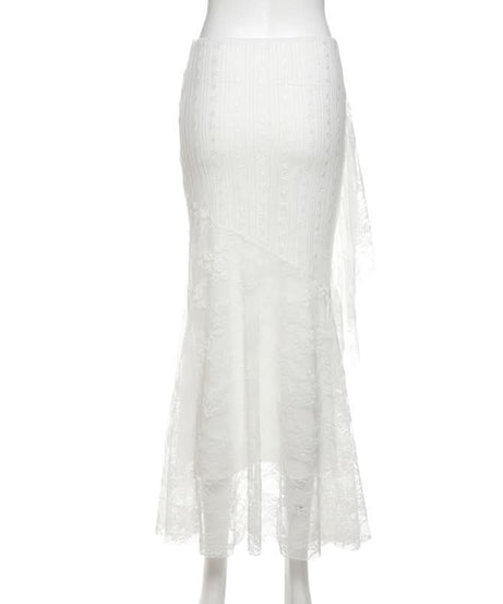 Fall Elegance: White Lace Mermaid Maxi Skirt with Cascading Ruffle - Perfect for Holiday Chic