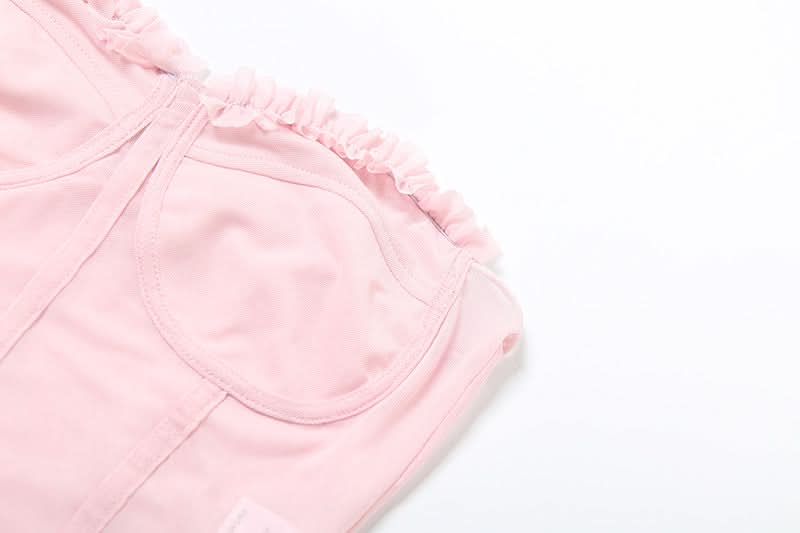 Chic Black Mesh Sweetheart Corset Top - Edgy Strapless Ruffle Bandeau for Fall Nights & Halloween Parties