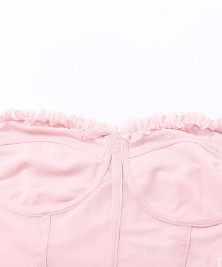 Chic Black Mesh Sweetheart Corset Top - Edgy Strapless Ruffle Bandeau for Fall Nights & Halloween Parties