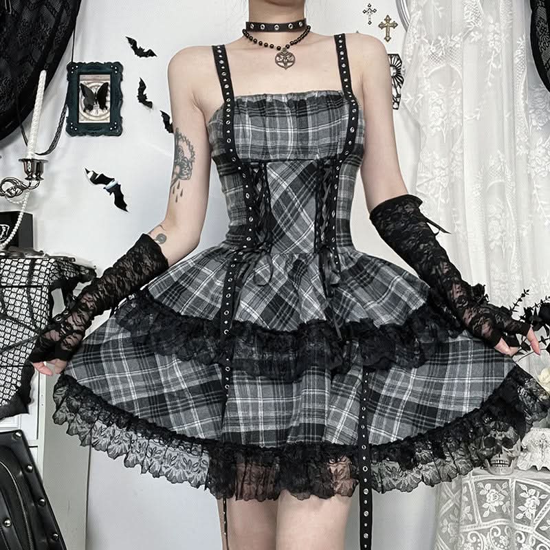 Rebel Plaid Corset Mini Dress - Gothic Grunge Alt Fashion for Fall & Halloween