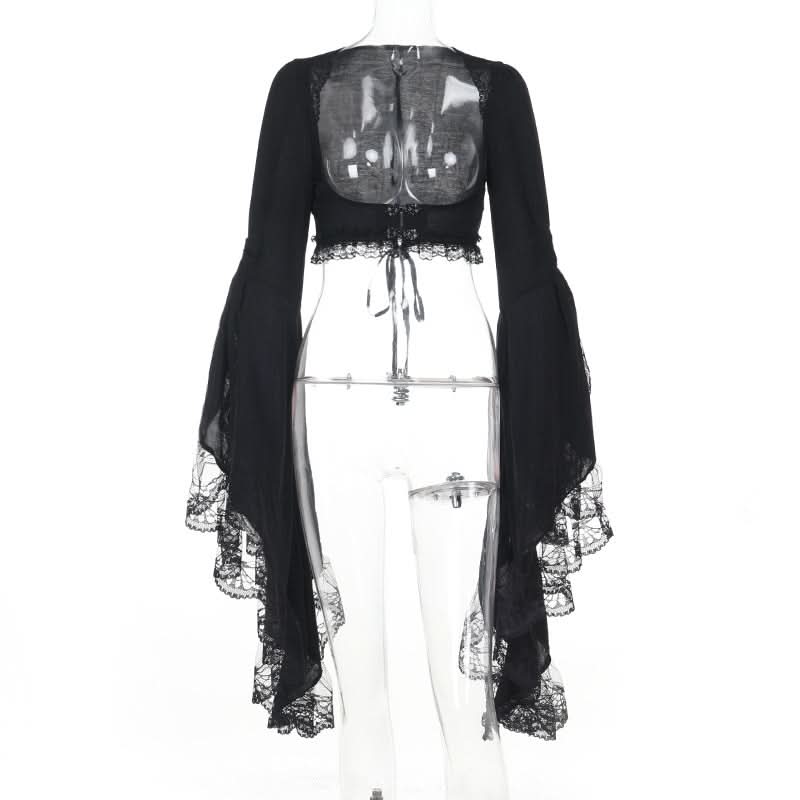 Enchanting Gothic Vampire Halloween Dress - Lace Bell Sleeve & Corset-Style Bodycon for Fall