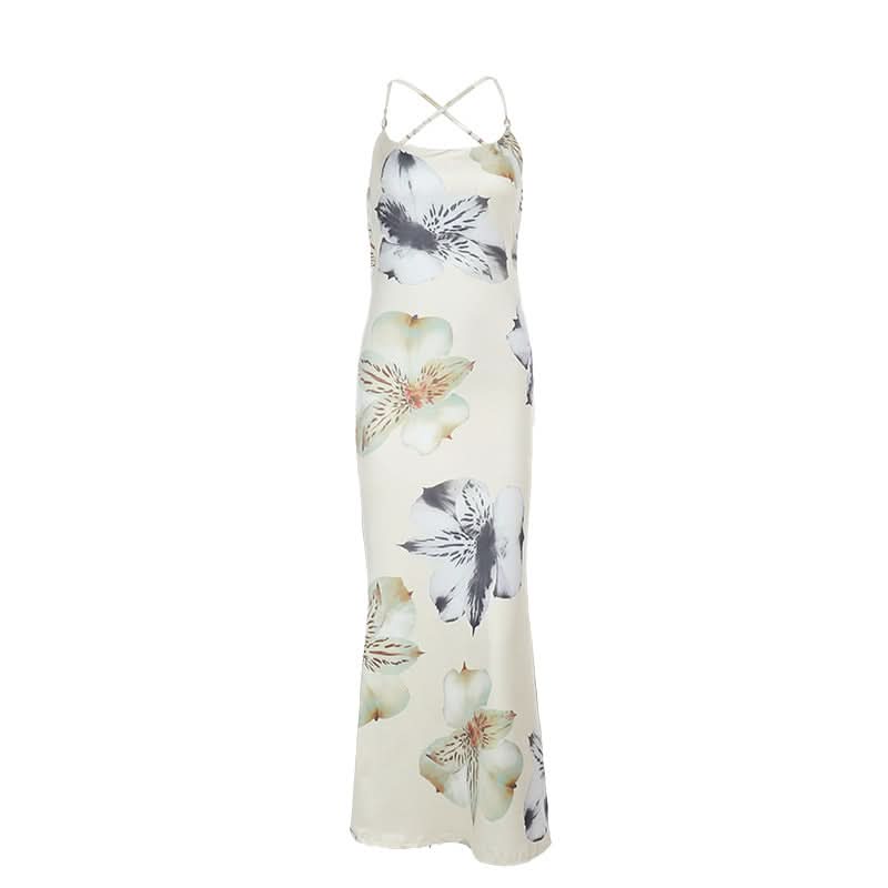 Dreamy Floral Cross-Back Maxi Dress - Silky Slip for Fall Events & Holiday Getaways